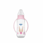 رضاعة بلاستك بمقبض 270 مل وردي